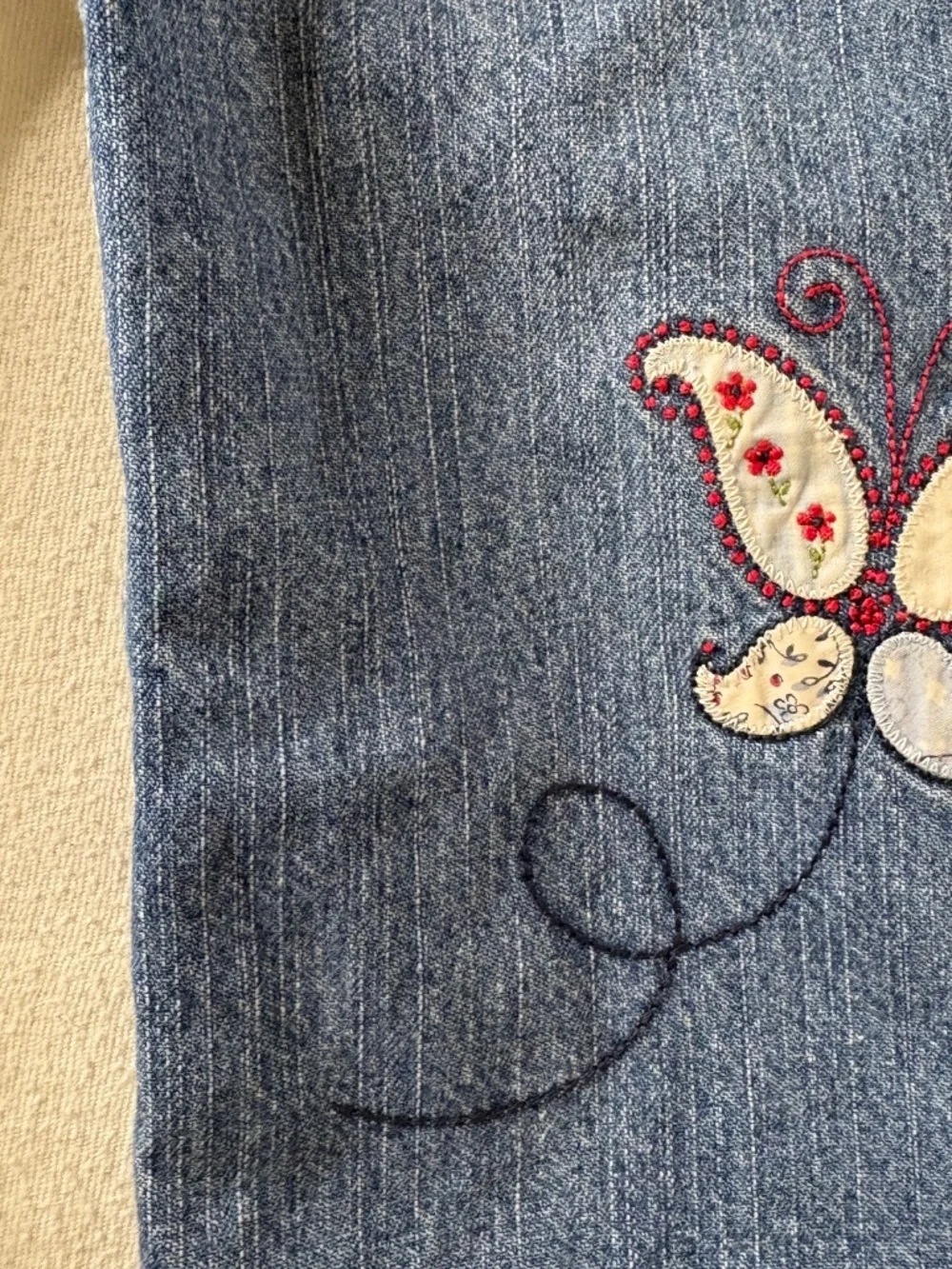 Vintage Gymboree 2002 Floral Patchwork Butterfly Denim Jean Overalls 18-24 mos